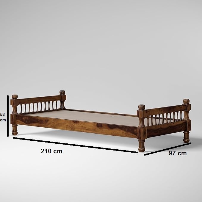 Solid Sheesham Wood Single Bed Without Storage, Diwan for Bedroom