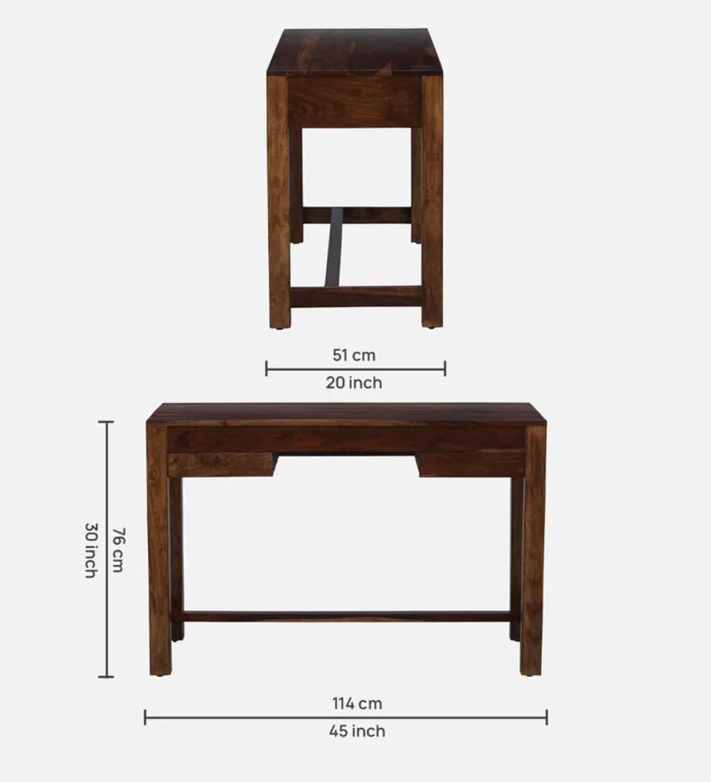 Solid Sheesham Study Table with 2 Drawer Storage