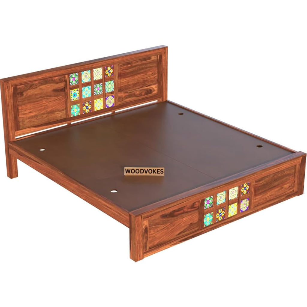 Solid Sheesham Wood Bed king size Without Storage