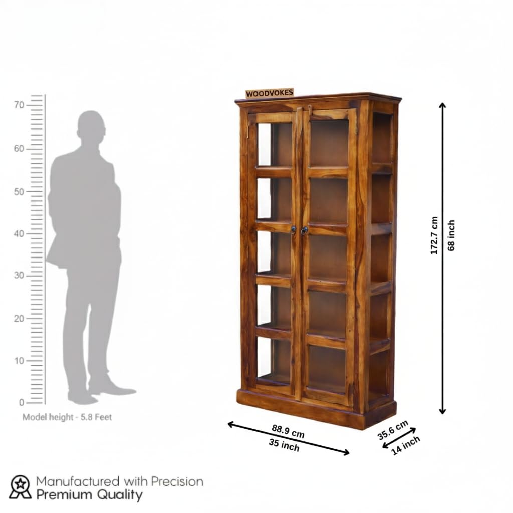 Solid Wooden Book Shelf with Glass Door for Home,Library