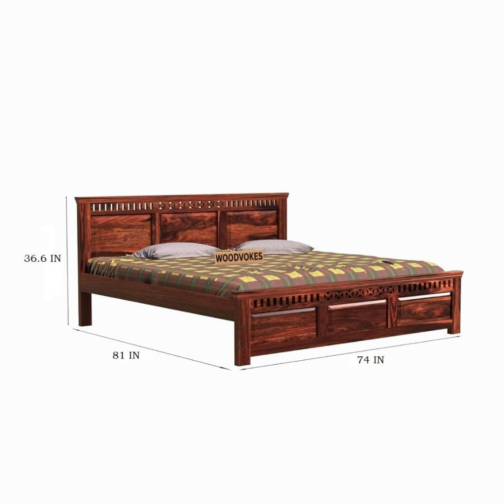 Solid Sheesham Wood King Size Bed Without Storage