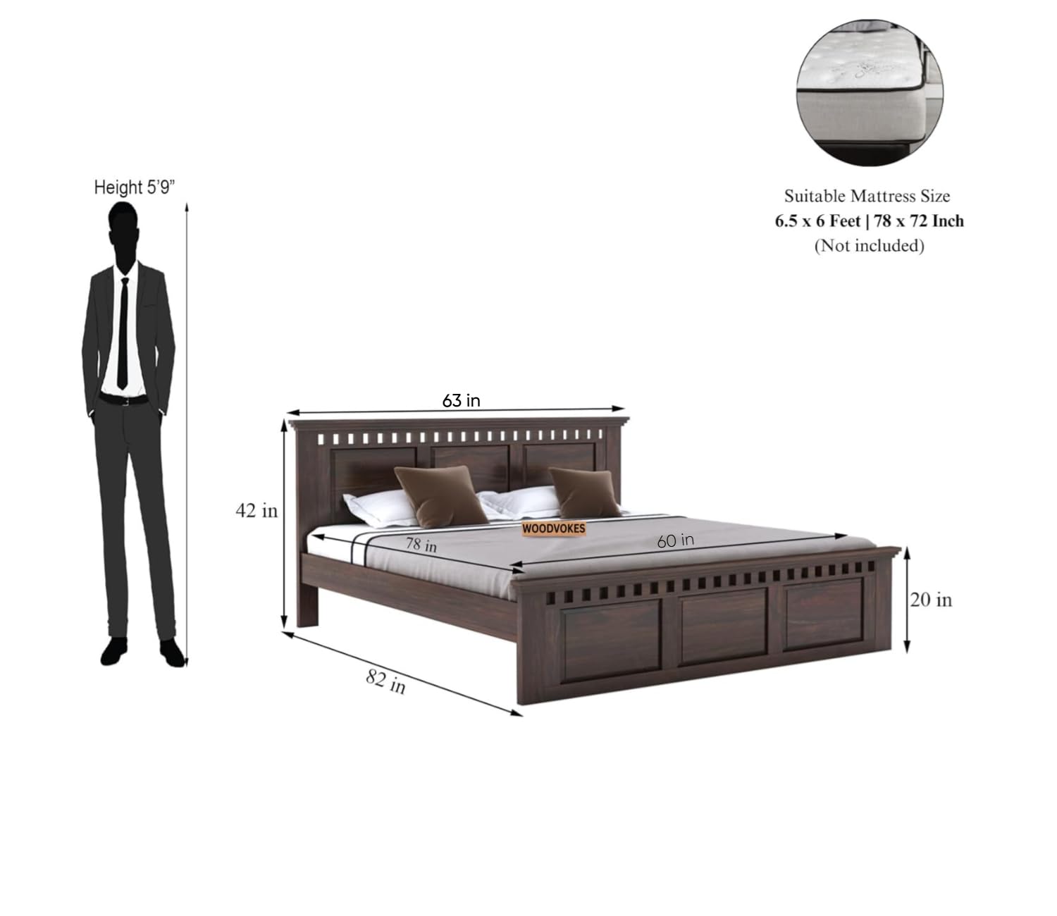 Solid Sheesham Wood queen size Bed Without Storage