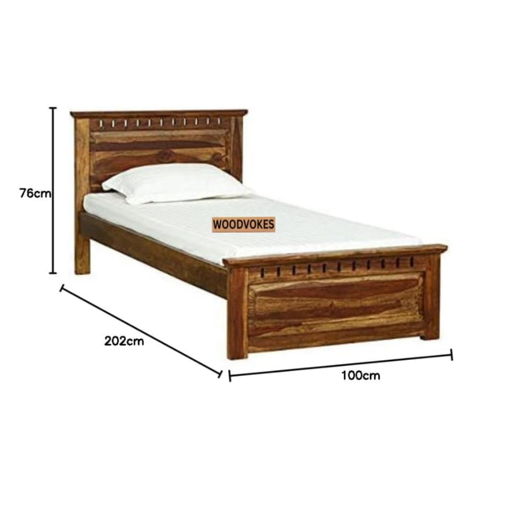 Solid Sheesham Wood Single Bed for Bedroom, Hostel & PG