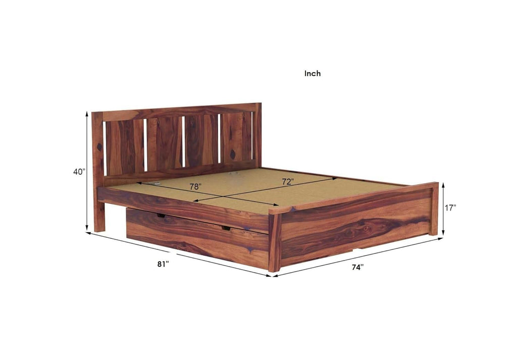 Solid Sheesham Wood King Size Bed |2 Box Drawers Storage