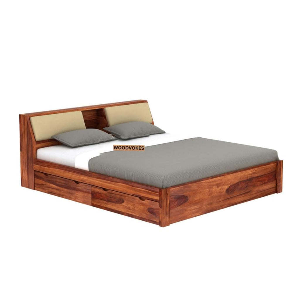 Solid Sheesham Wood Queen Size Bed with 4 Drawer Storage
