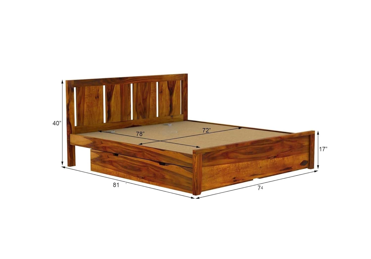 Solid Sheesham Wood King Size Bed |2 Box Drawers Storage