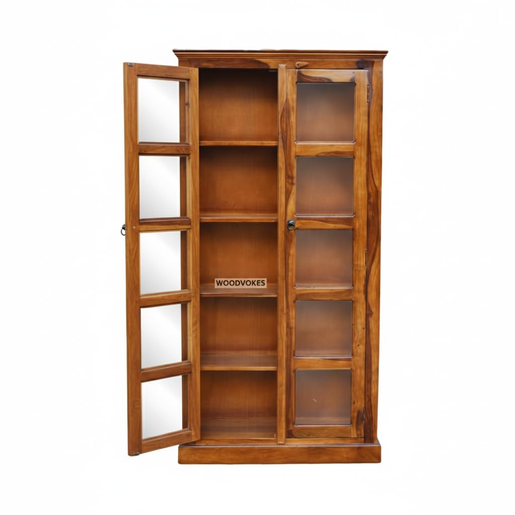 Solid Wooden Book Shelf with Glass Door for Home,Library