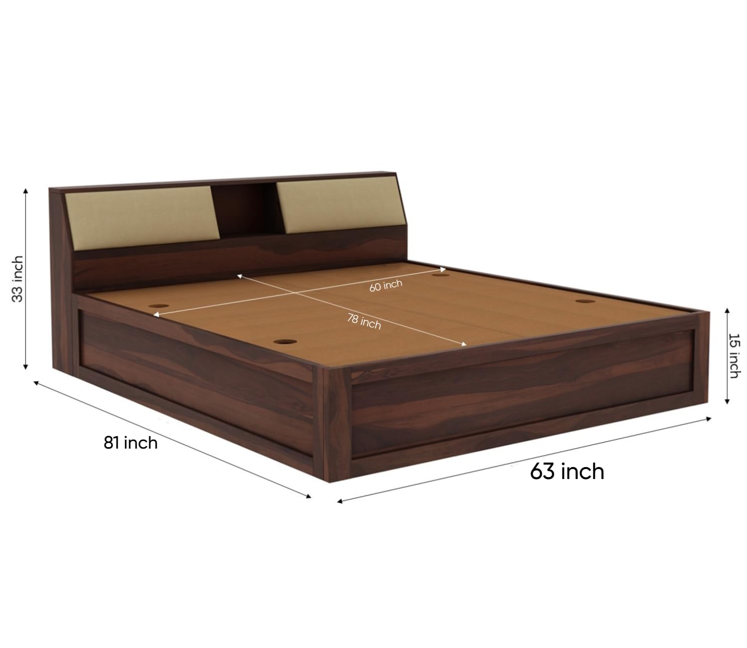 Solid Sheesham Wood queen size Bed with  Storage