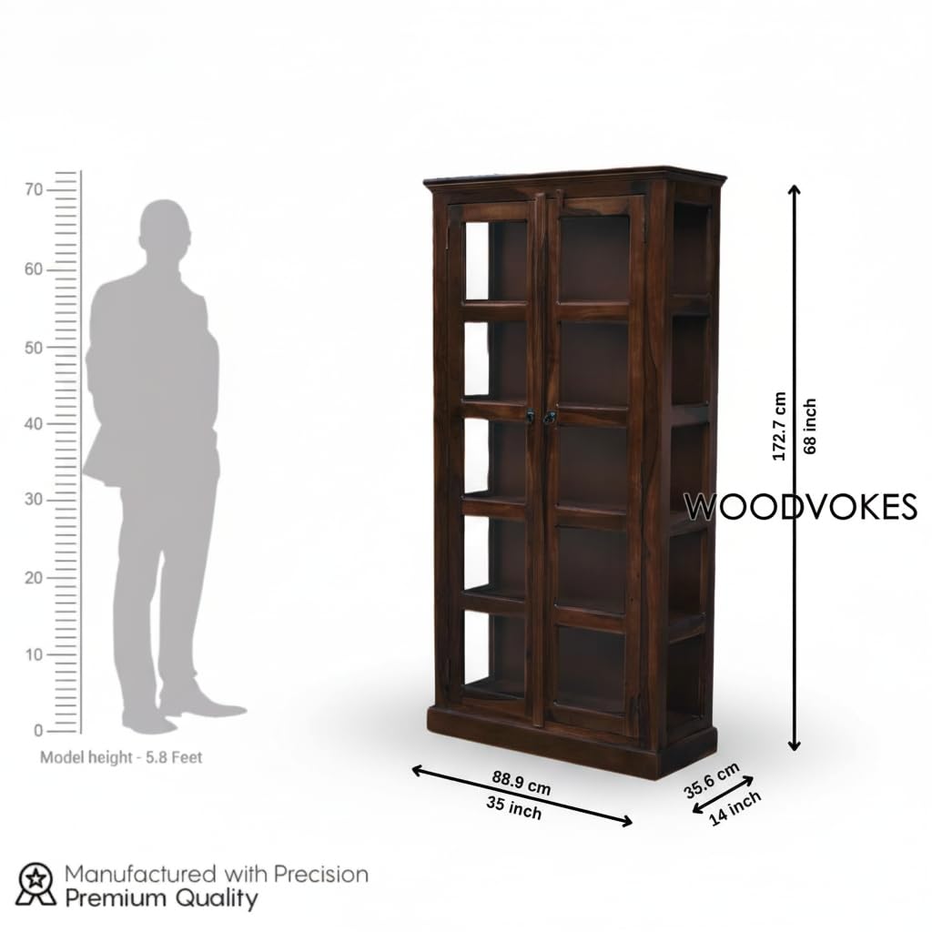 Solid Wooden Book Shelf with Glass Door for Home,Library