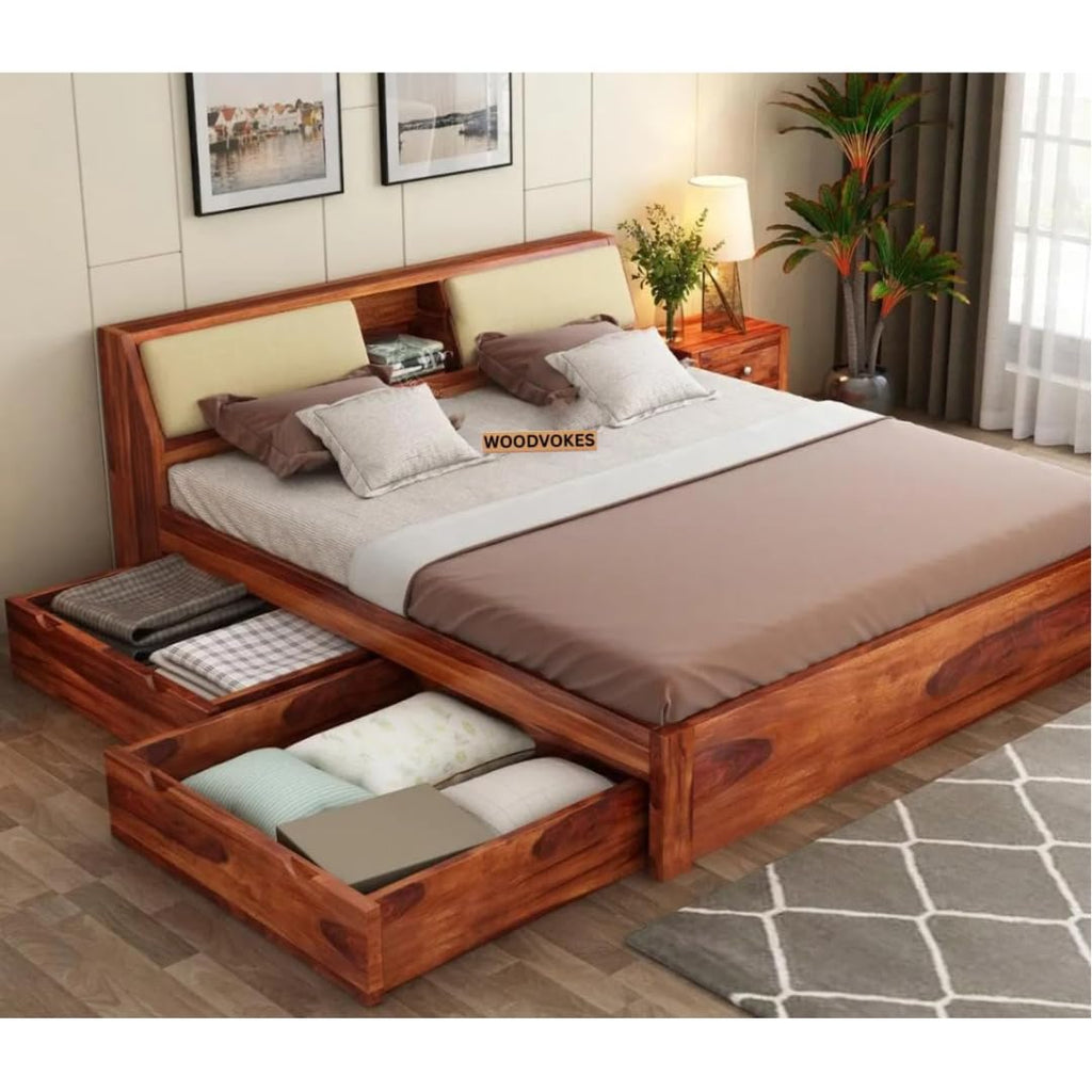 Solid Sheesham Wood King Size Bed |4 Drawer Storage