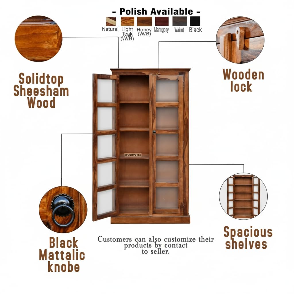Solid Wooden Book Shelf with Glass Door for Home,Library