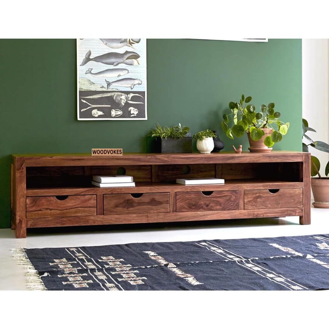 Sheesham Wood TV unit with 4 Storage Drawer