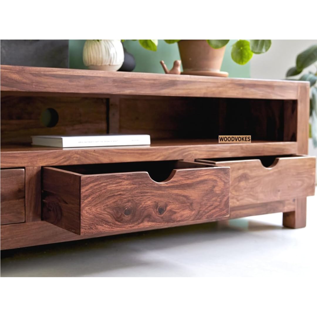 Sheesham Wood TV unit with 4 Storage Drawer