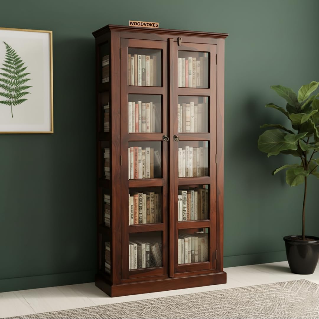 Solid Wooden Book Shelf with Glass Door for Home,Library