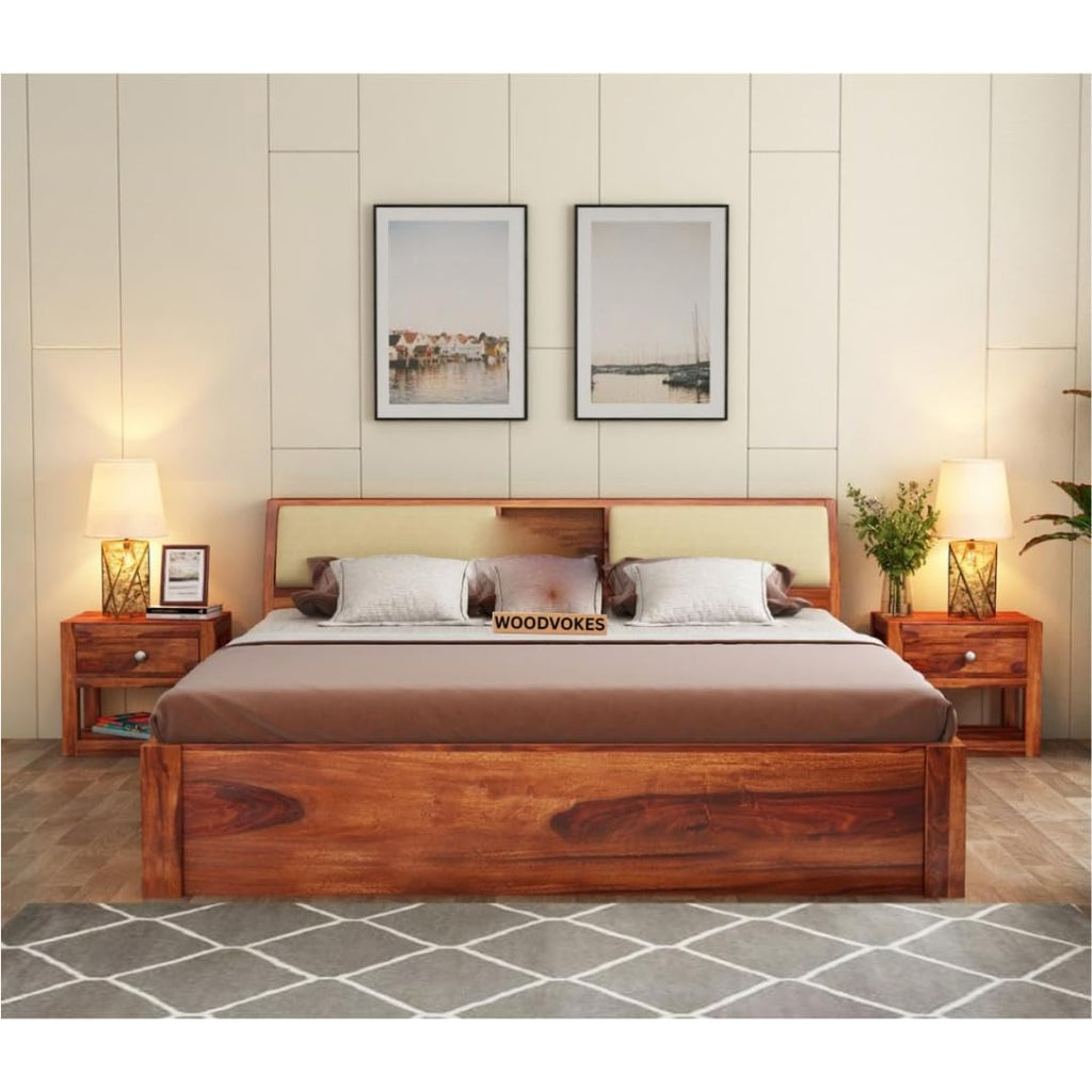 Solid Sheesham Wood Queen Size Bed with 4 Drawer Storage