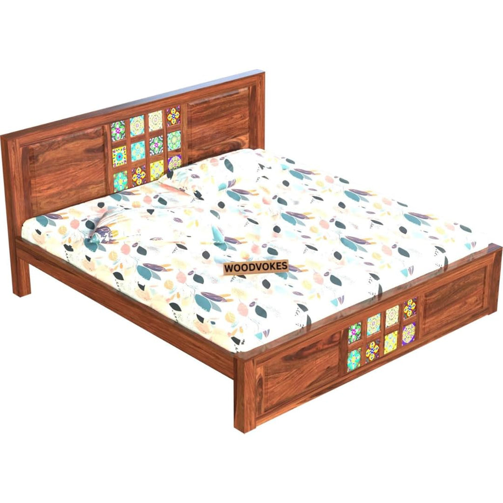 Solid Sheesham Wood Bed king size Without Storage