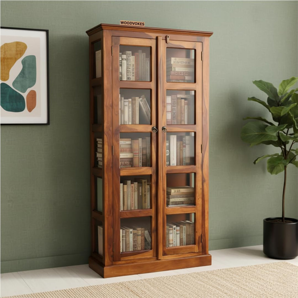 Solid Wooden Book Shelf with Glass Door for Home,Library