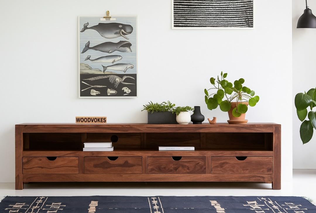 Sheesham Wood TV unit with 4 Storage Drawer