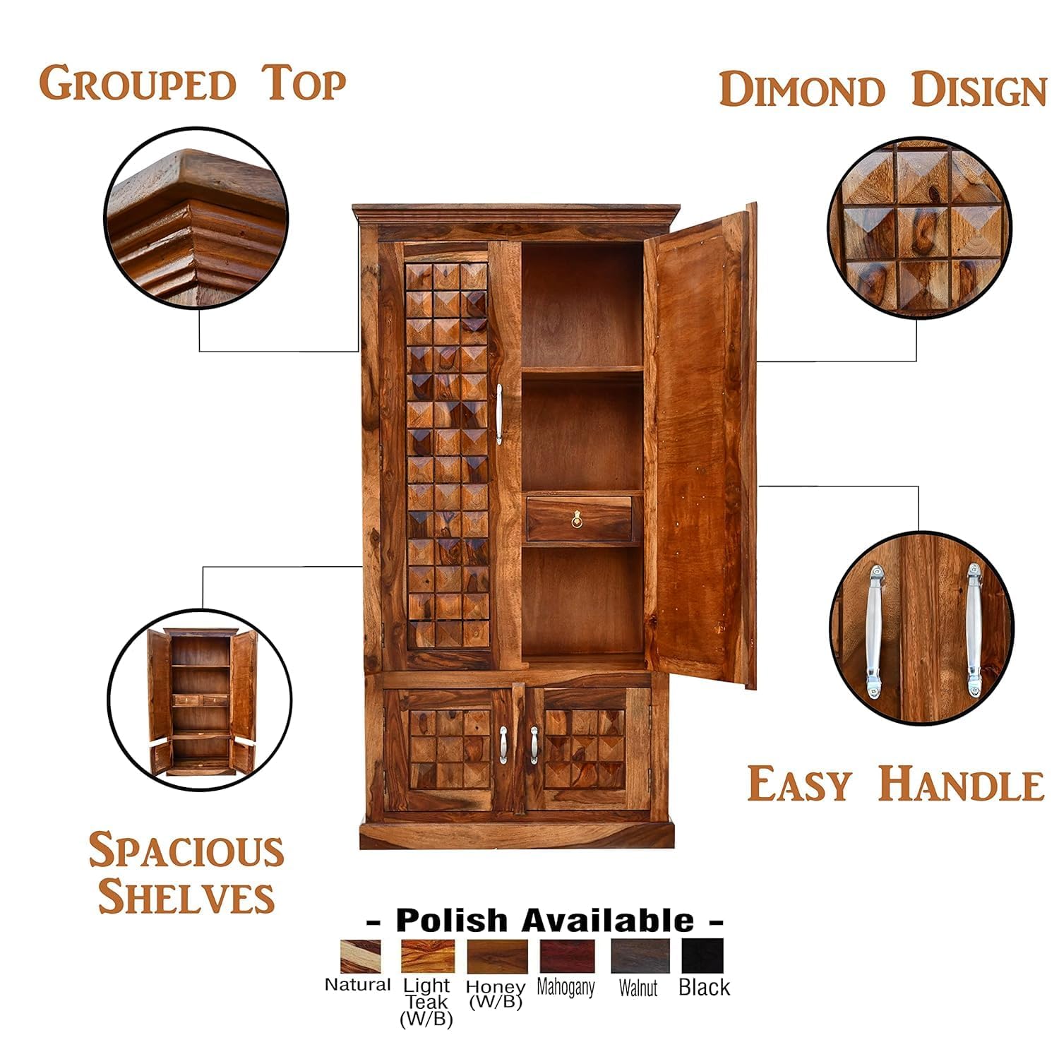 Solid Sheesham Wood Almirah with Four Doors
