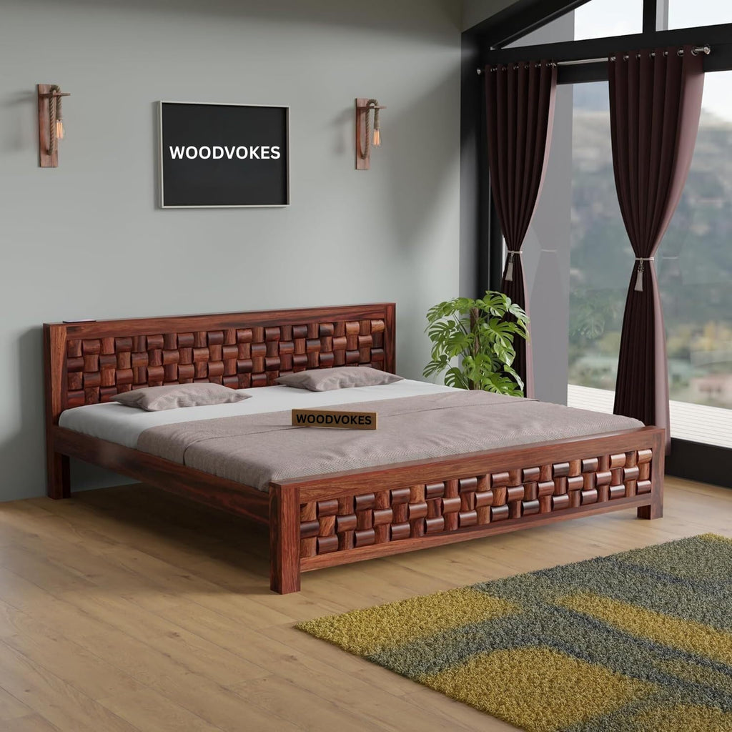 Solid Sheesham Wood queen size Bed Without Storage