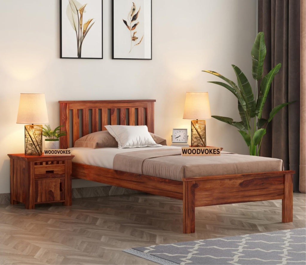 Solid Sheesham Wood Single Bed Without Storage