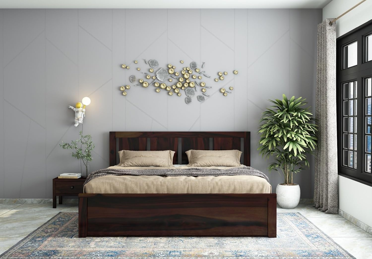 Solid Sheesham Wood King Size Bed |2 Box Drawers Storage