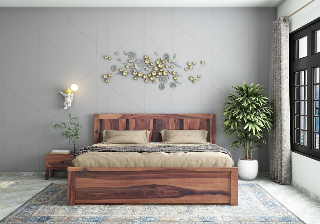 Solid Sheesham Wood King Size Bed |2 Box Drawers Storage