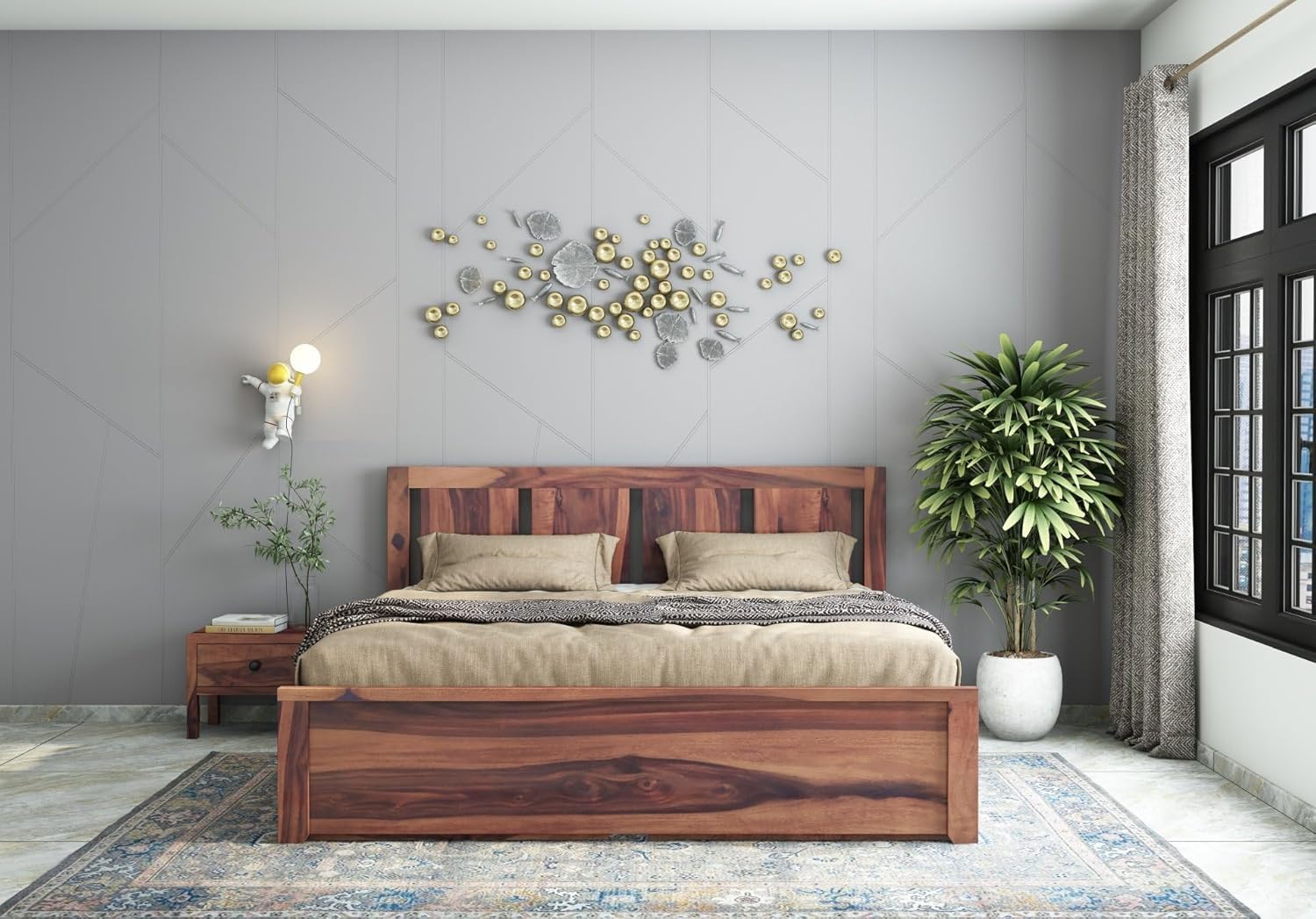 Solid Sheesham Wood King Size Bed |2 Box Drawers Storage