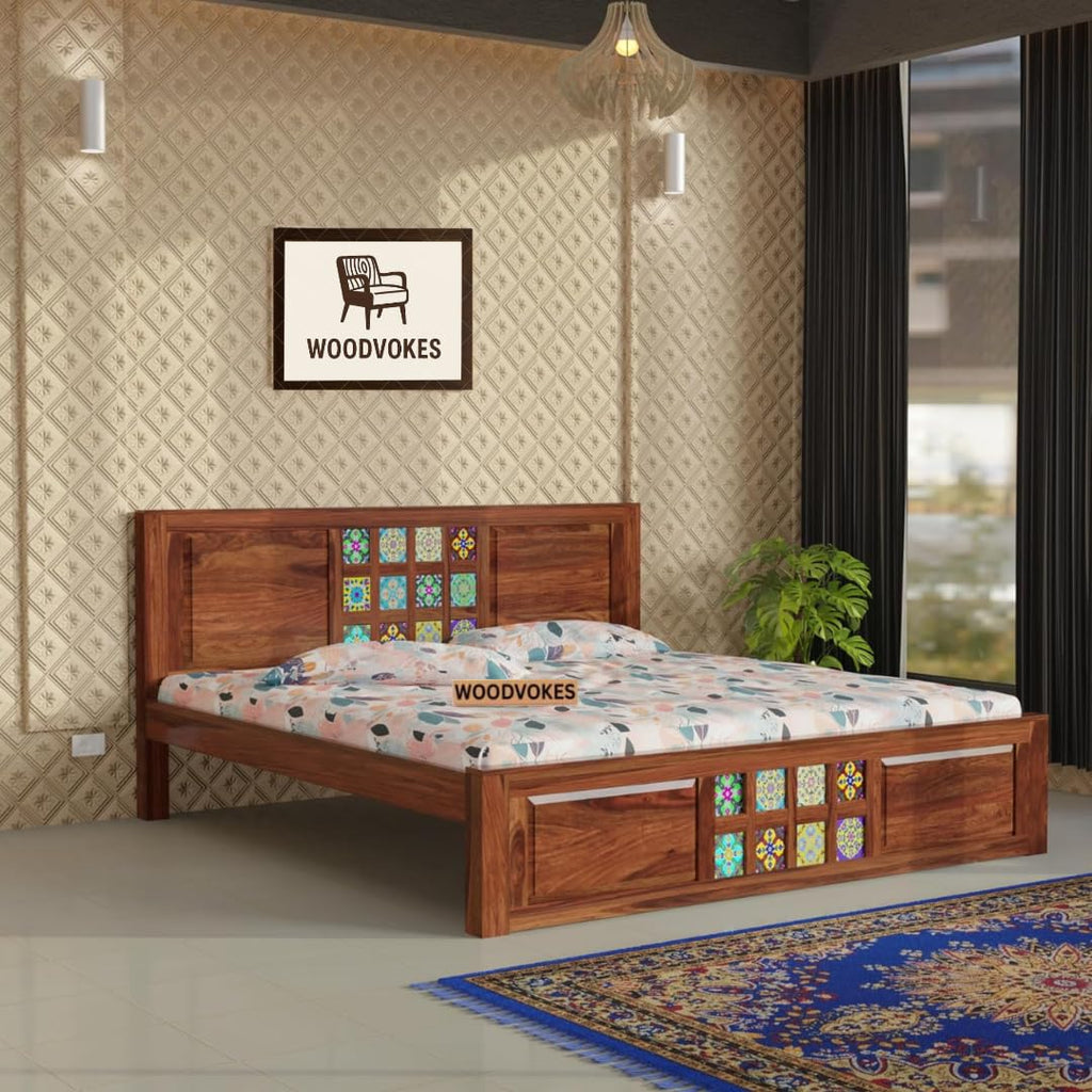 Solid Sheesham Wood Bed king size Without Storage