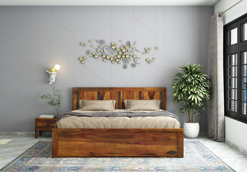 Solid Sheesham Wood King Size Bed |2 Box Drawers Storage