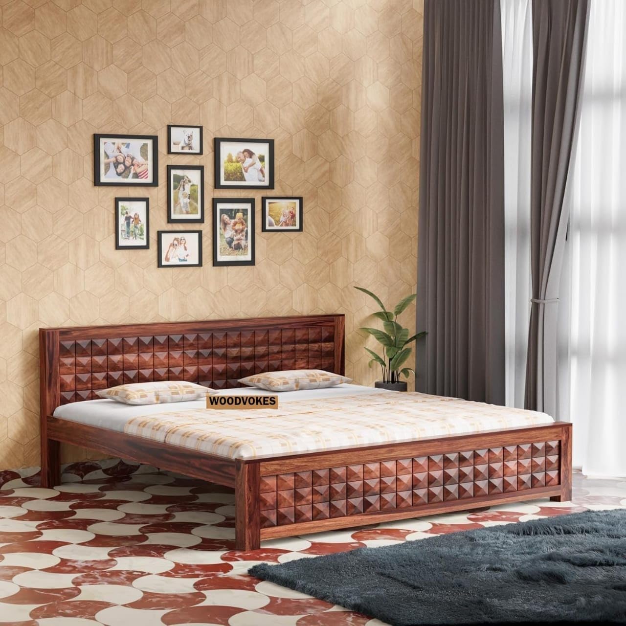 Solid Sheesham Wood queen size Bed Without Storage